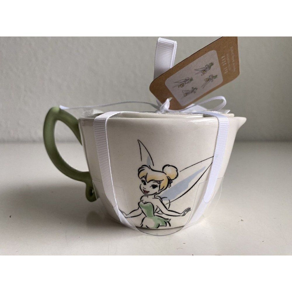 Set Of 4 Rae Dunn Disney Green Tinkerbell Measuring Cups Ceramic With Handle NEW
